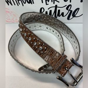 GUESS Western Unisex Stud & Rhinestone Embellished Belt Faux Leather, BROWN, Med